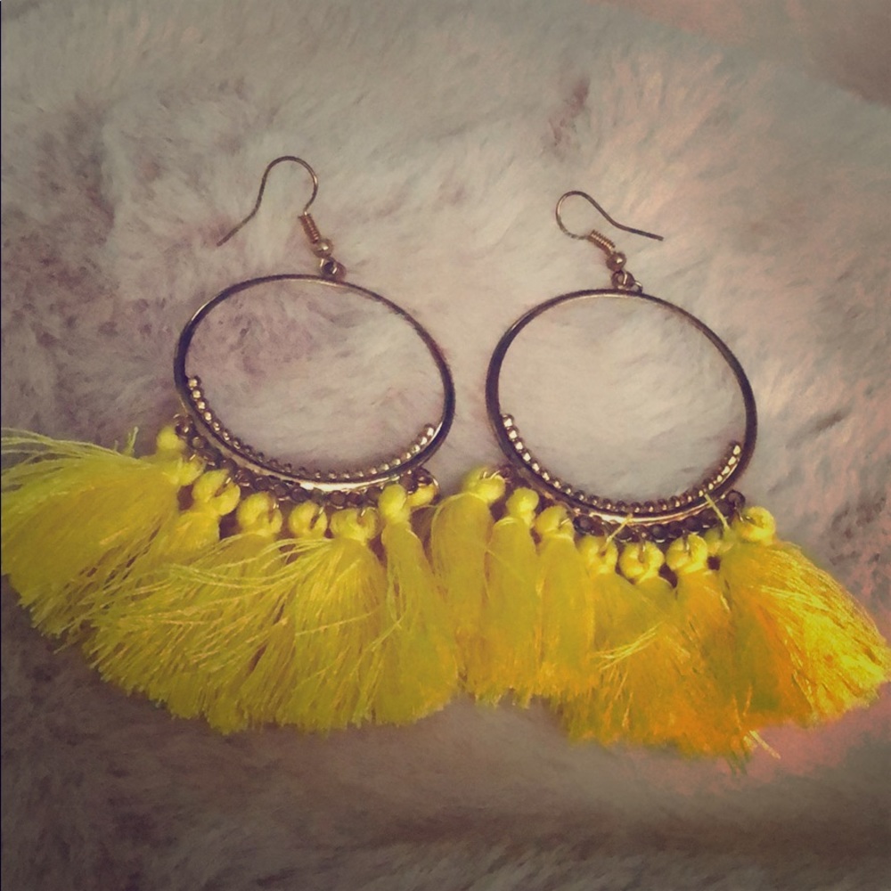 Yellow frayed earrings
